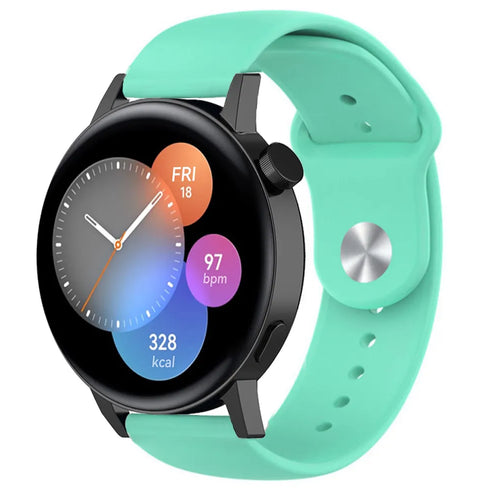Silicone Sport Strap, aqua, on a watch, 3/4 front view