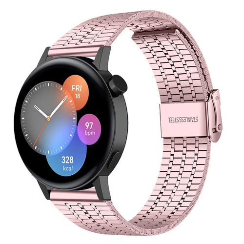 Fine Steel Strap, pink, on a watch, 3/4 front view