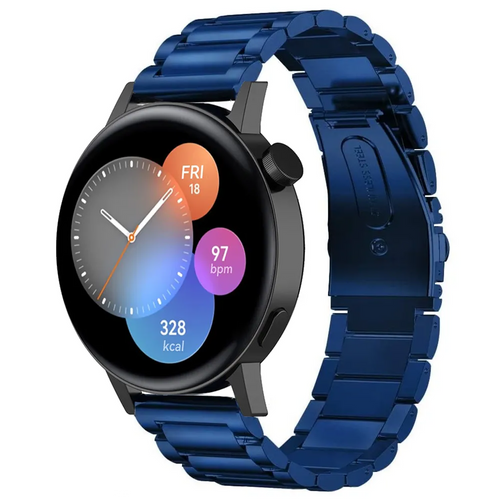 Steel Strap, blue, on a watch, 3/4 front view