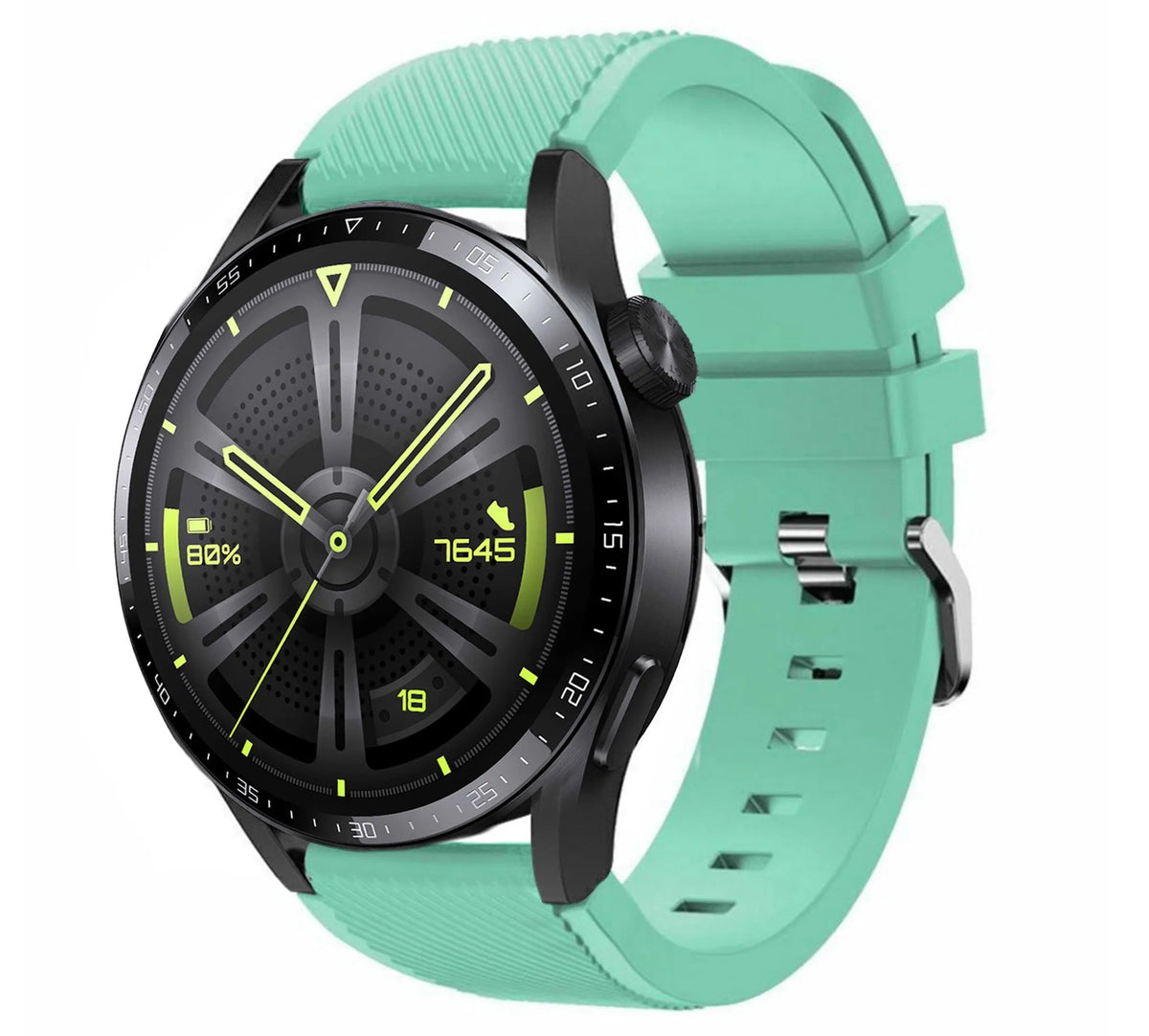 Twill Silicone Strap, aqua, on a watch, 3/4 front view