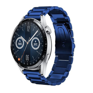 Steel Strap, blue, on a watch, 3/4 front view