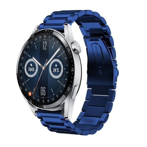 Steel Strap, blue, on a watch, 3/4 front view
