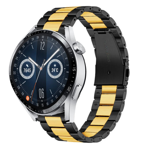 Steel Strap, black/gold, on a watch, 3/4 front view