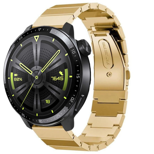 Premium Metal Strap, gold, on a watch, 3/4 front view