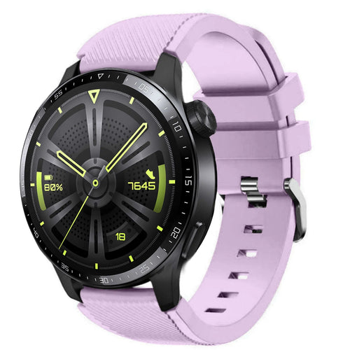 Twill Silicone Strap, lilac, on a watch, 3/4 front view