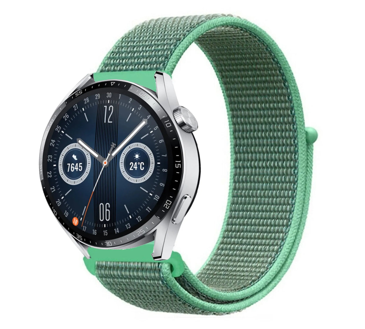 Nylon Strap, mint, on a watch, 3/4 front view