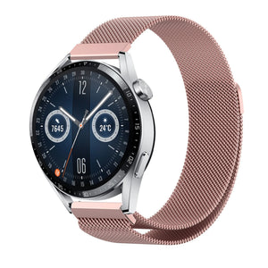 Milanese Strap, pink, on a watch, 3/4 front view