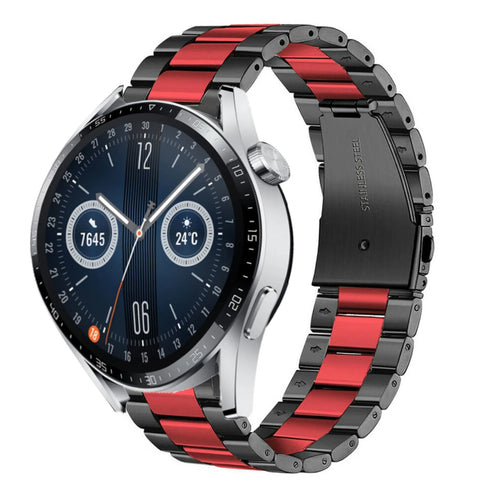 Steel Strap, black/red, on a watch, 3/4 front view