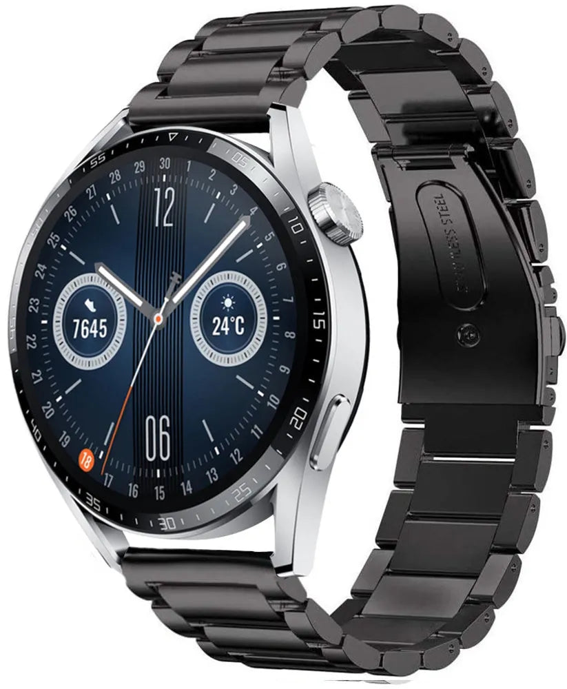 Titanium Strap, black, on a watch, 3/4 front view