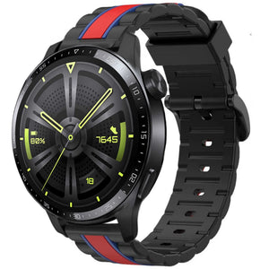 Silicone Special Edition Strap, black/red, on a watch, 3/4 front view