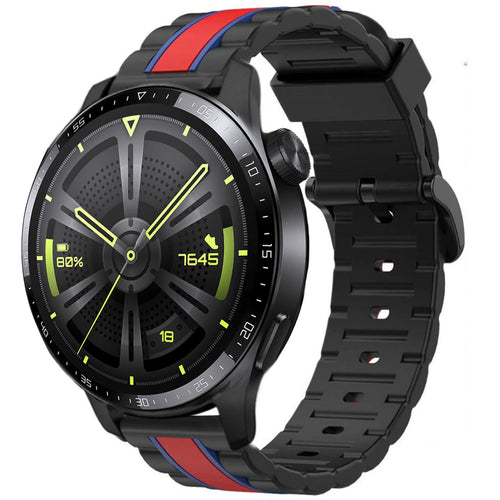 Silicone Special Edition Strap, black/red, on a watch, 3/4 front view