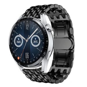 Steel Dragon Strap, black, on a watch, 3/4 front view