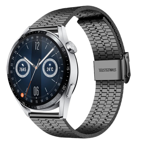 Fine Steel Strap, black, on a watch, 3/4 front view
