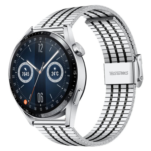 Fine Steel Strap, silver/black, on a watch, 3/4 front view