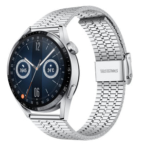 Fine Steel Strap, silver, on a watch, 3/4 front view