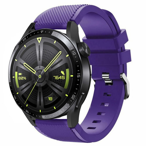 Twill Silicone Strap, purple, on a watch, 3/4 front view