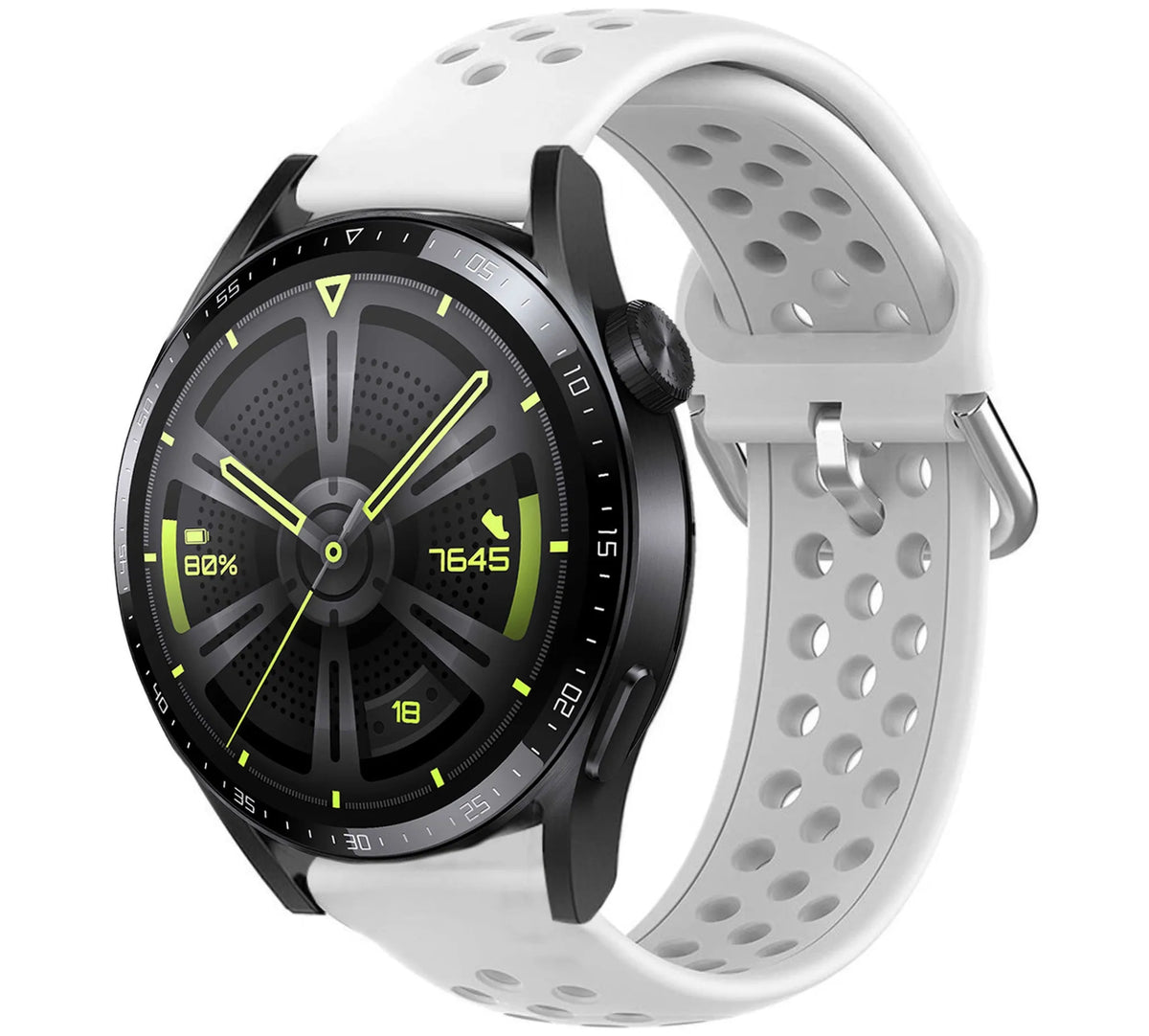 Breathable Silicone Strap, white, on a watch, 3/4 front view