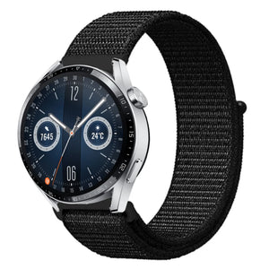 Nylon Strap, black, on a watch, 3/4 front view