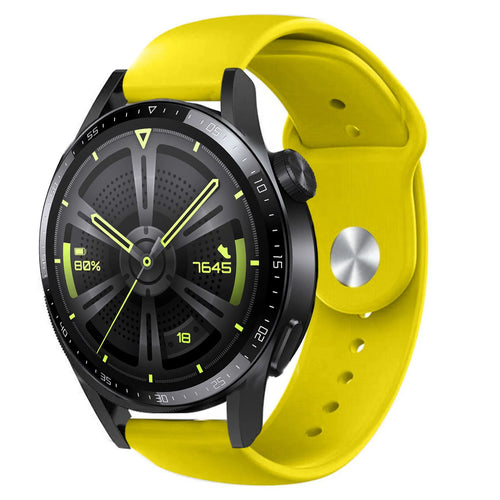 Silicone Sport Strap, yellow, on a watch, 3/4 front view