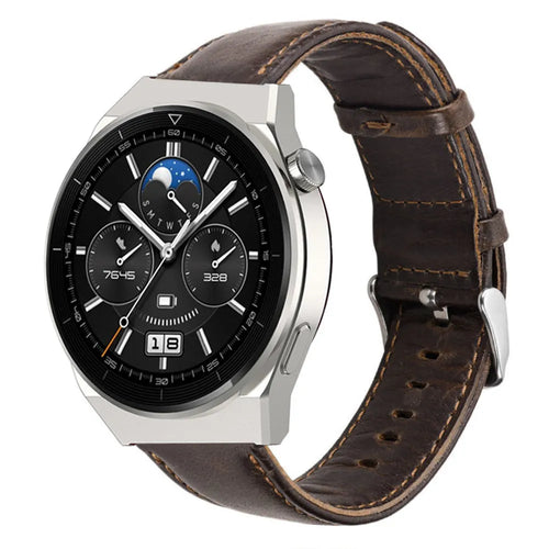 Leather Strap, dark brown, on a watch, 3/4 front view
