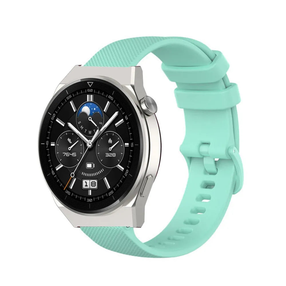 Premium Silicone Strap, aqua, on a watch, 3/4 front view