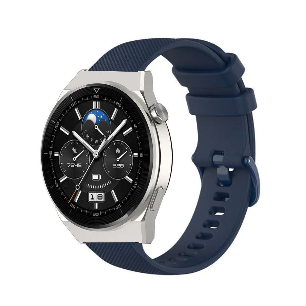 Premium Silicone Strap, dark blue, on a watch, 3/4 front view