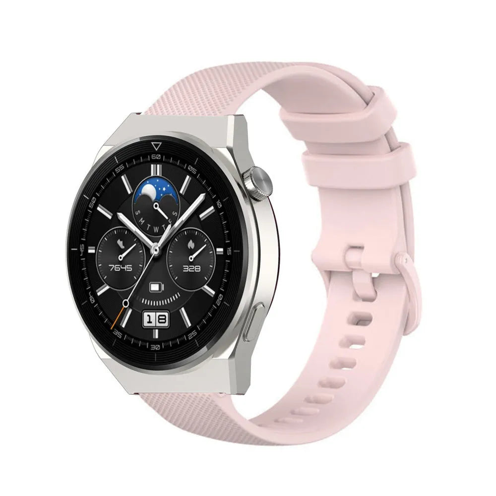 Premium Silicone Strap, pink, on a watch, 3/4 front view