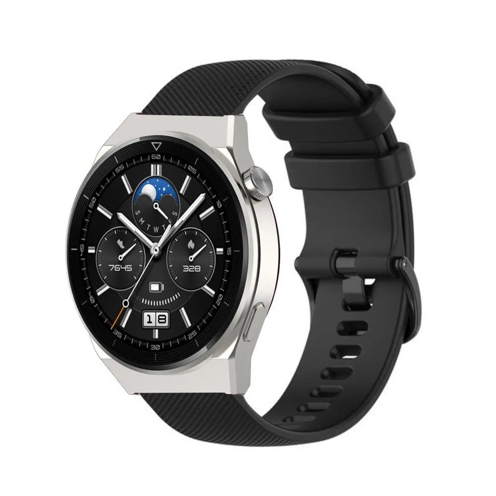 Premium Silicone Strap, black, on a watch, 3/4 front view