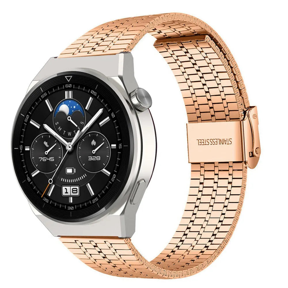 Fine Steel Strap, rose gold, on a watch, 3/4 front view