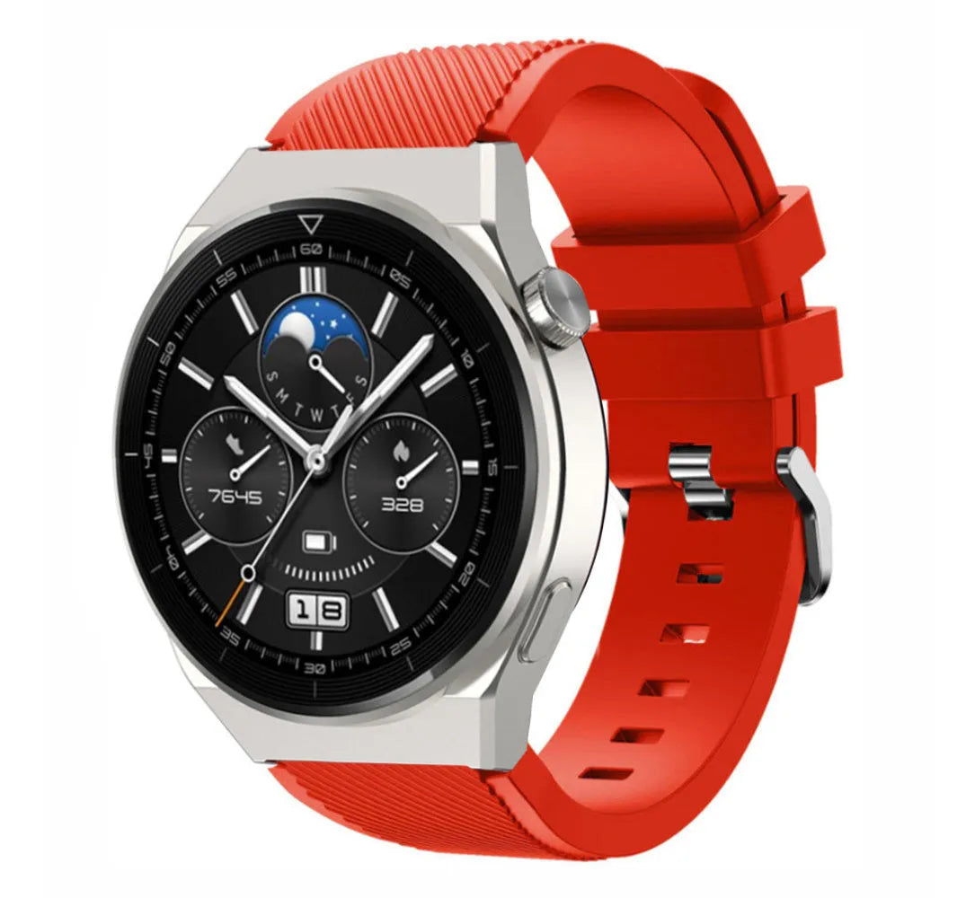Twill Silicone Strap, red, on a watch, 3/4 front view