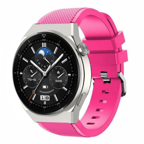 Twill Silicone Strap, bright pink, on a watch, 3/4 front view