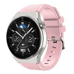 Twill Silicone Strap, pink, on a watch, 3/4 front view