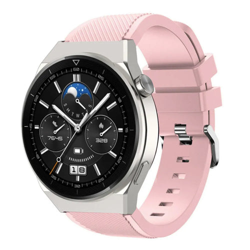 Twill Silicone Strap, pink, on a watch, 3/4 front view