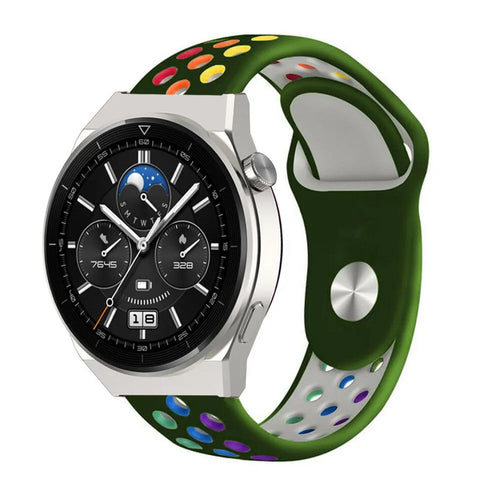 Silicone Sport Strap, army green/colourful, on a watch, 3/4 front view