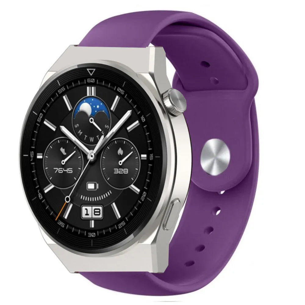 Silicone Sport Strap, purple, on a watch, 3/4 front view