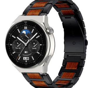 Wood Steel Strap, black, on a watch, 3/4 front view