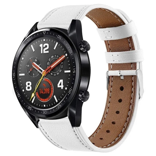 Modern Leather Strap, white, on a watch, 3/4 front view