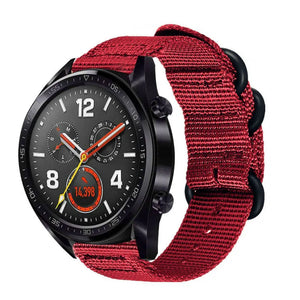Nylon Buckle Strap, red, on a watch, 3/4 front view