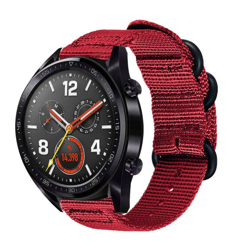 Nylon Buckle Strap, red, on a watch, 3/4 front view