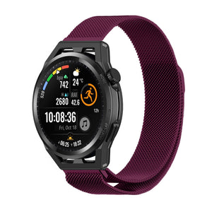Milanese Strap, purple, on a watch, 3/4 front view