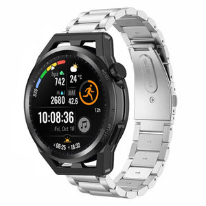 Steel Strap, silver, on a watch, 3/4 front view