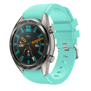 Twill Silicone Strap, aqua, on a watch, 3/4 front view