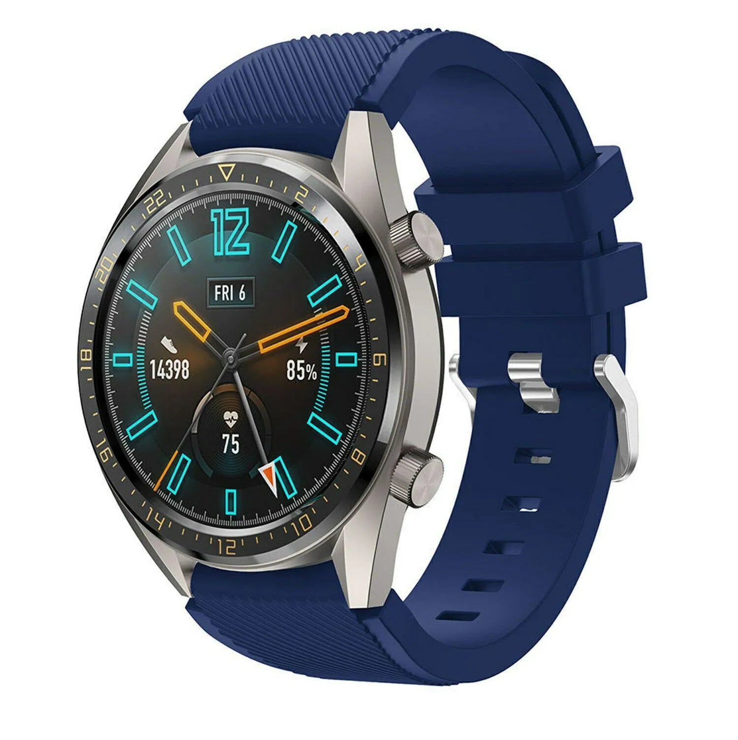 Twill Silicone Strap, dark blue, on a watch, 3/4 front view
