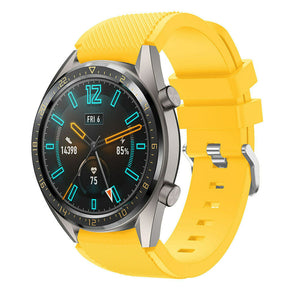 Twill Silicone Strap, yellow, on a watch, 3/4 front view