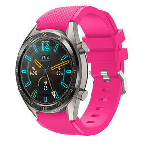 Twill Silicone Strap, bright pink, on a watch, 3/4 front view