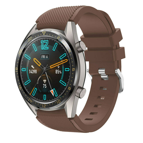 Twill Silicone Strap, brown, on a watch, 3/4 front view