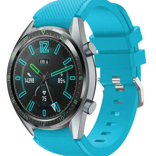 Twill Silicone Strap, light blue, on a watch, 3/4 front view