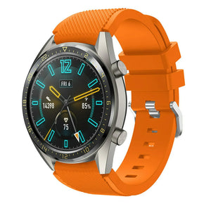 Twill Silicone Strap, orange, on a watch, 3/4 front view