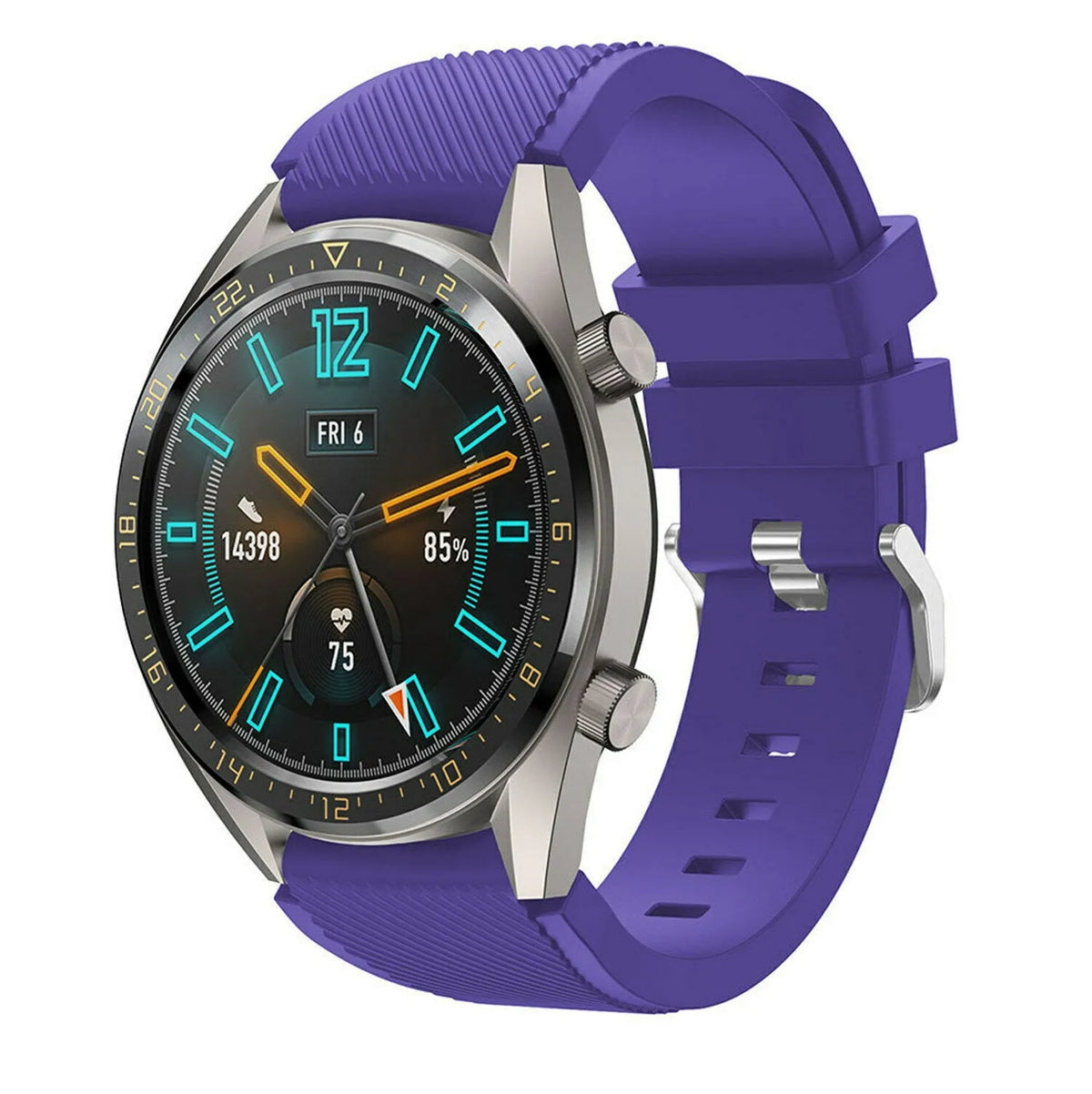 Twill Silicone Strap, purple, on a watch, 3/4 front view