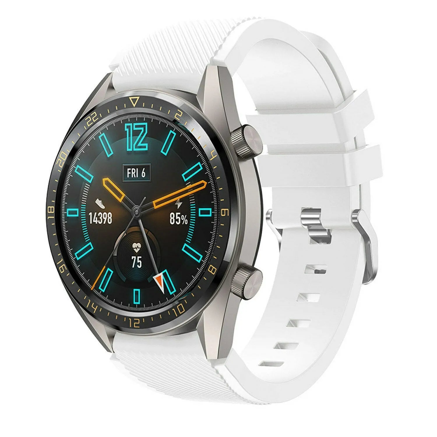 Twill Silicone Strap, white, on a watch, 3/4 front view